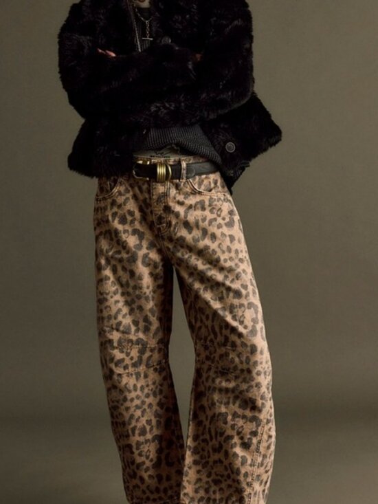 29 LONG We The Free People Good Luck Printed Barrel Jeans Cheetah Leopard Animal - Picture 5 of 13